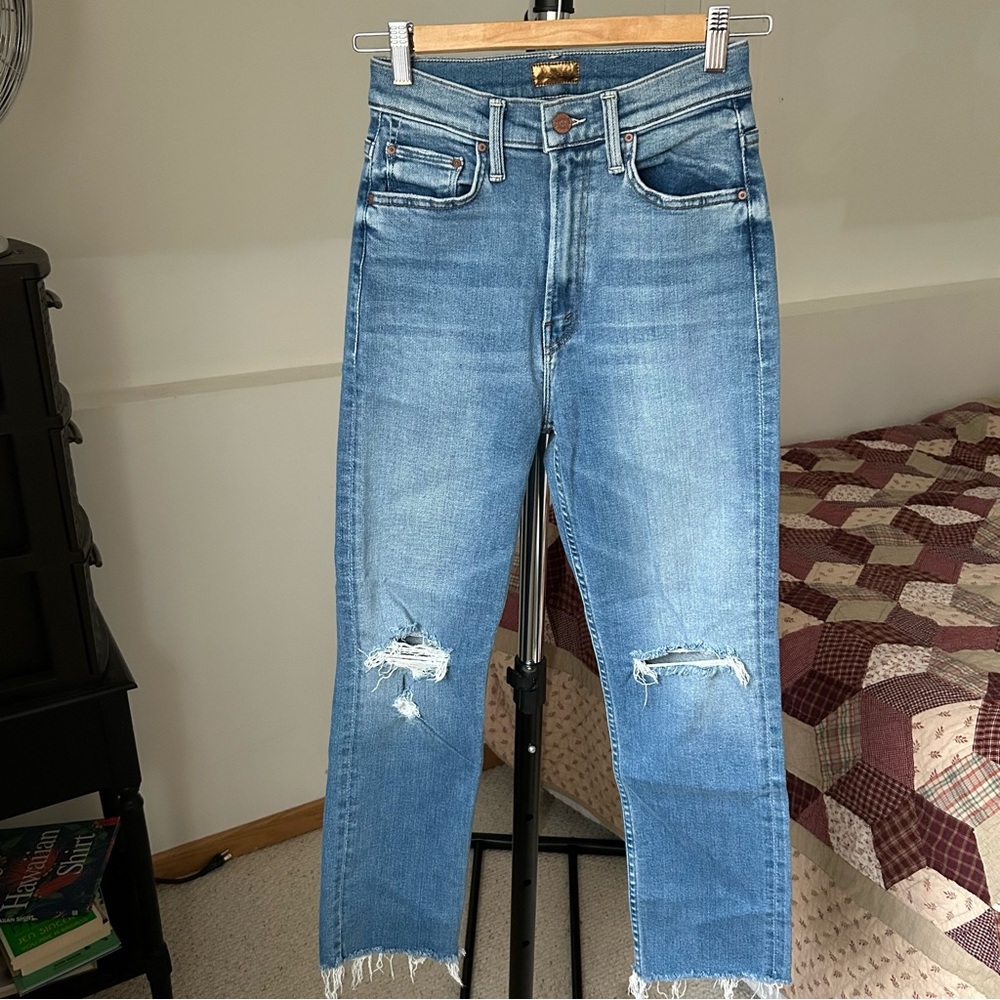 Mother High Waisted Rider Ankle Fray Jeans 25